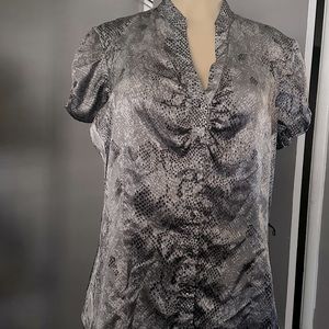 Grey, silver and black,  blouse, snake print with beautiful buttons XL